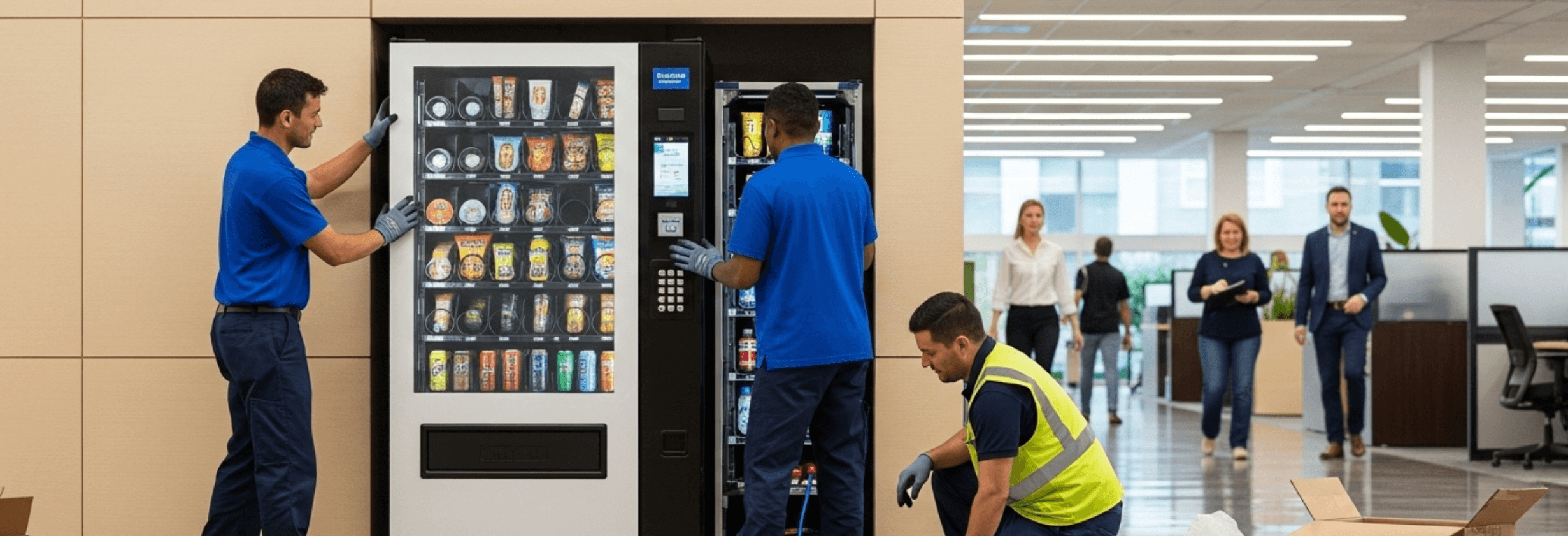 Illustration of a technician installing a vending machine